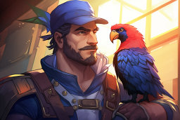 Pirate with Colorful Parrot