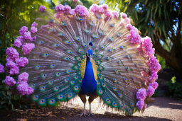 a peacock with its tail feathers spread out