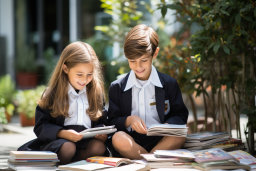 Students Reading Books in School Uniforms