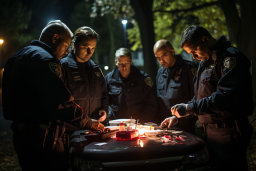 Police Officers Examining Evidence at Night