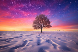 Starry Winter Night Over Snowy Landscape