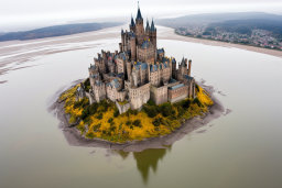 Aerial View of Majestic Island Castle