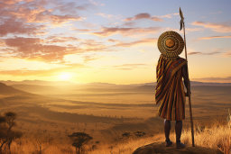 Maasai Warrior Overlooking the Savannah at Sunrise