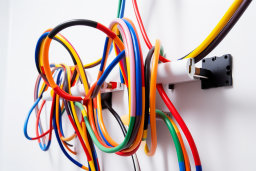 a group of colorful wires on a wall