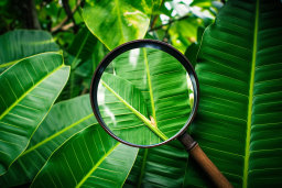 a magnifying glass on a leaf